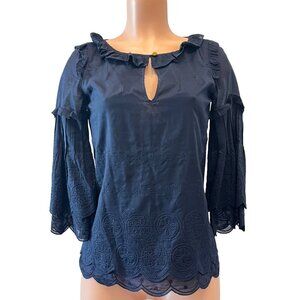 Tory Burch Logo Embroidered Top Navy Blue US 0